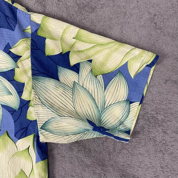 Tommy Bahama Hawaiian Shirt Men L Green Blue Floral 100% Silk Resort Vacation - Picture 4 of 16